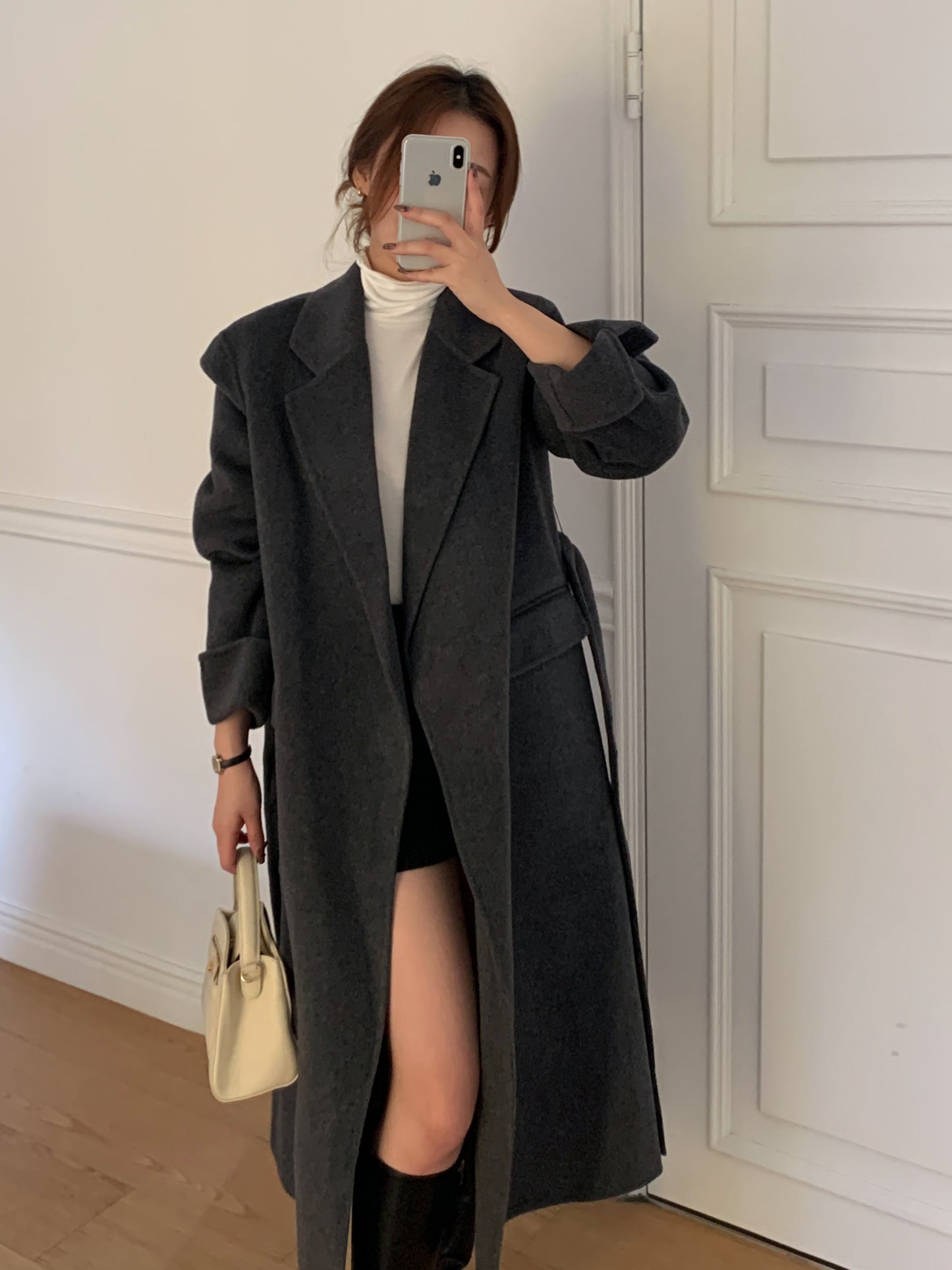 【即納】◆送料無料◆[wool 90％] HAND MADE - luxury long coat / charcoal gray