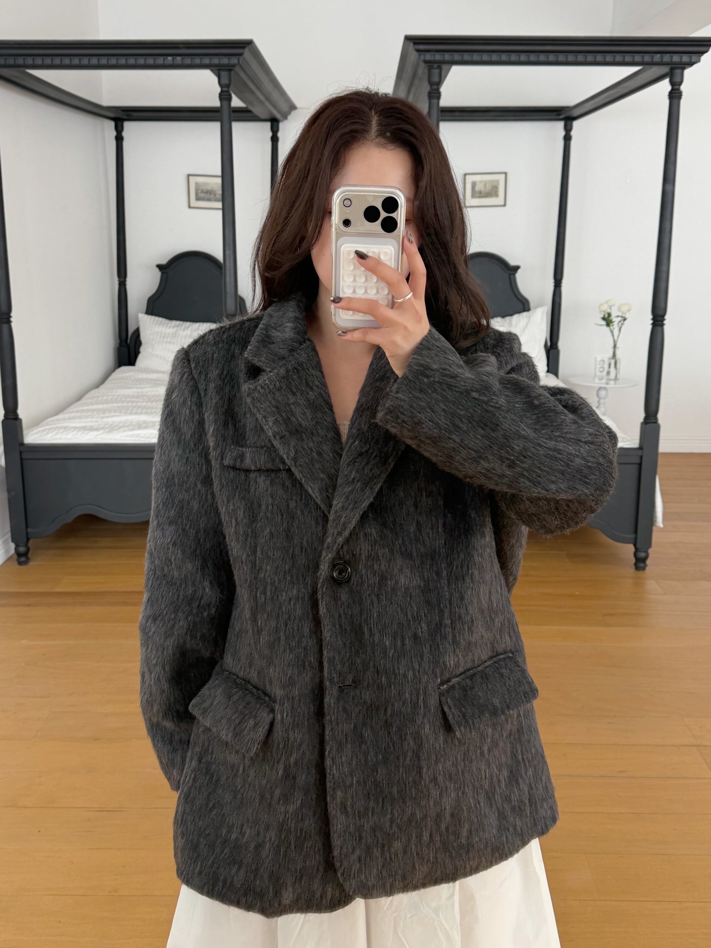 【予約】shaggy overfit jacket coat / ash black