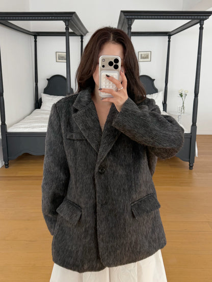 【予約】shaggy overfit jacket coat / ash black