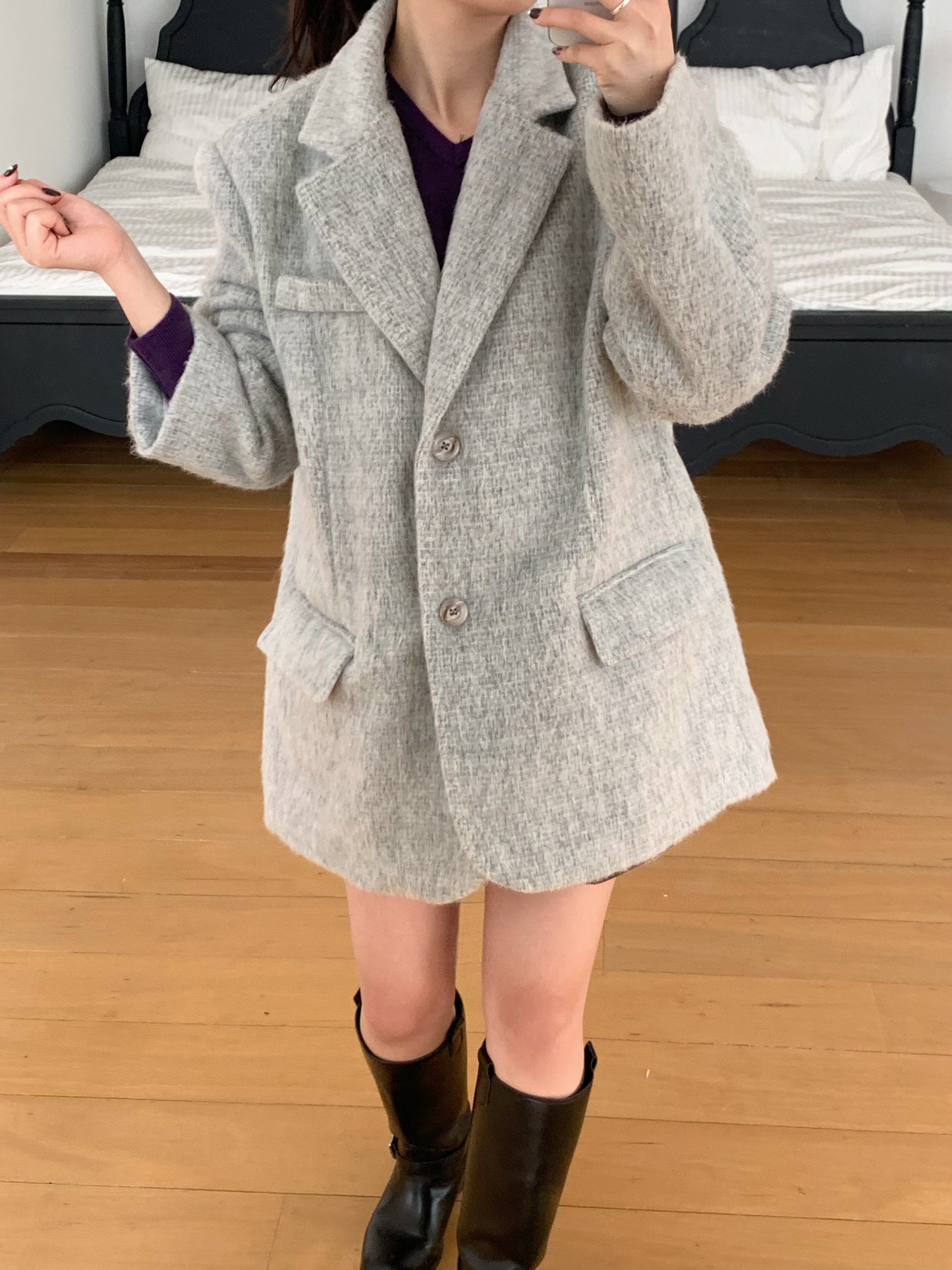 【予約】shaggy overfit jacket coat / light gray