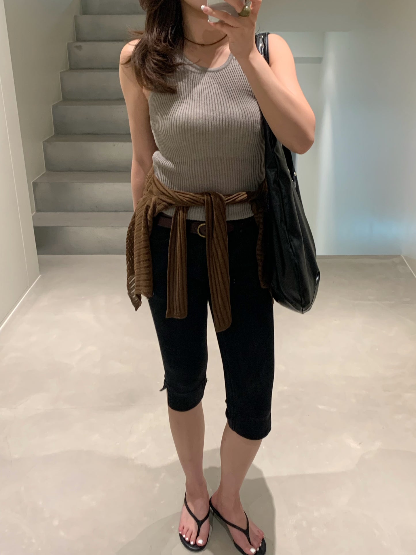 half denim slim pants