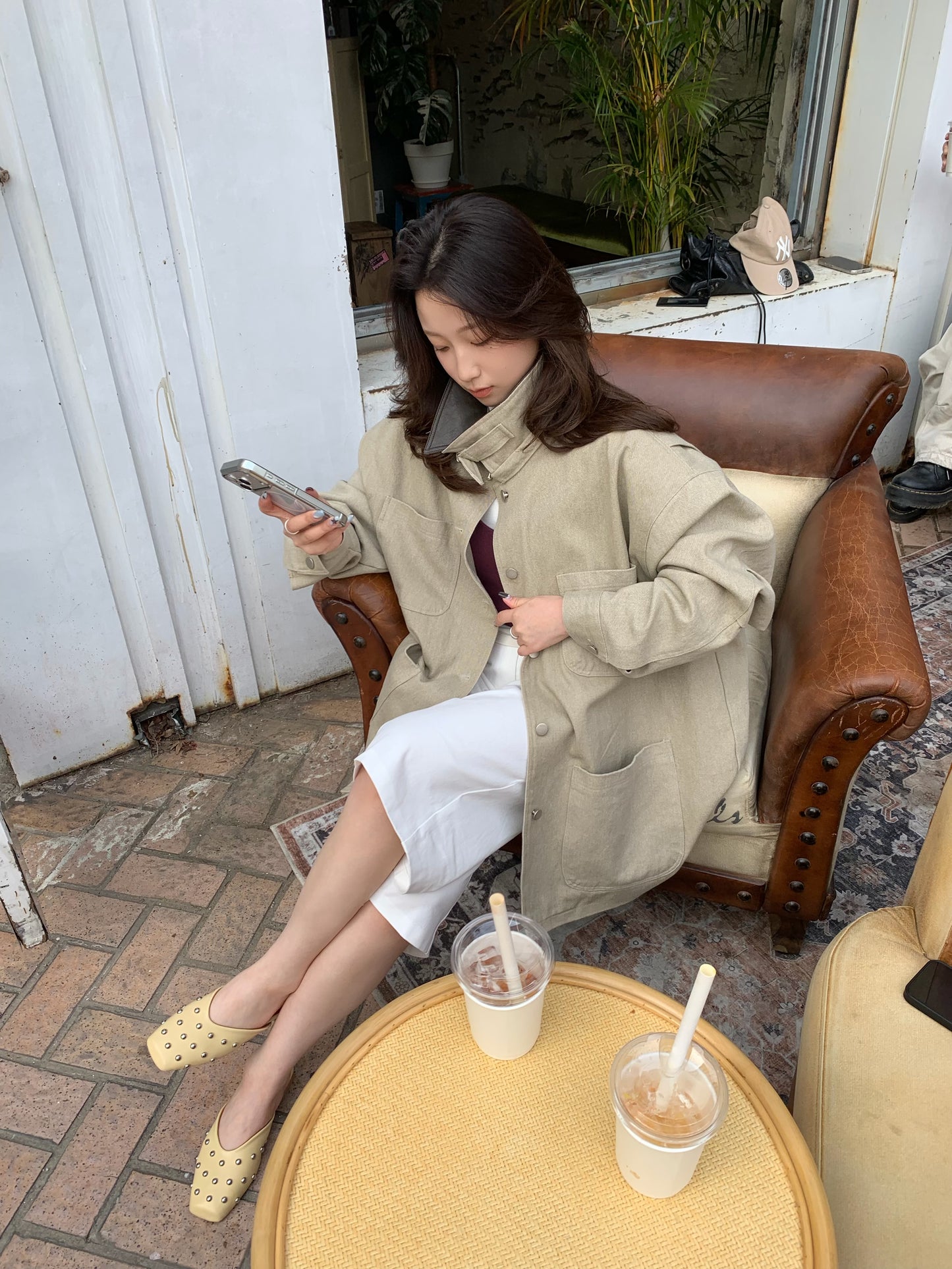 square pointed slipper / 2color