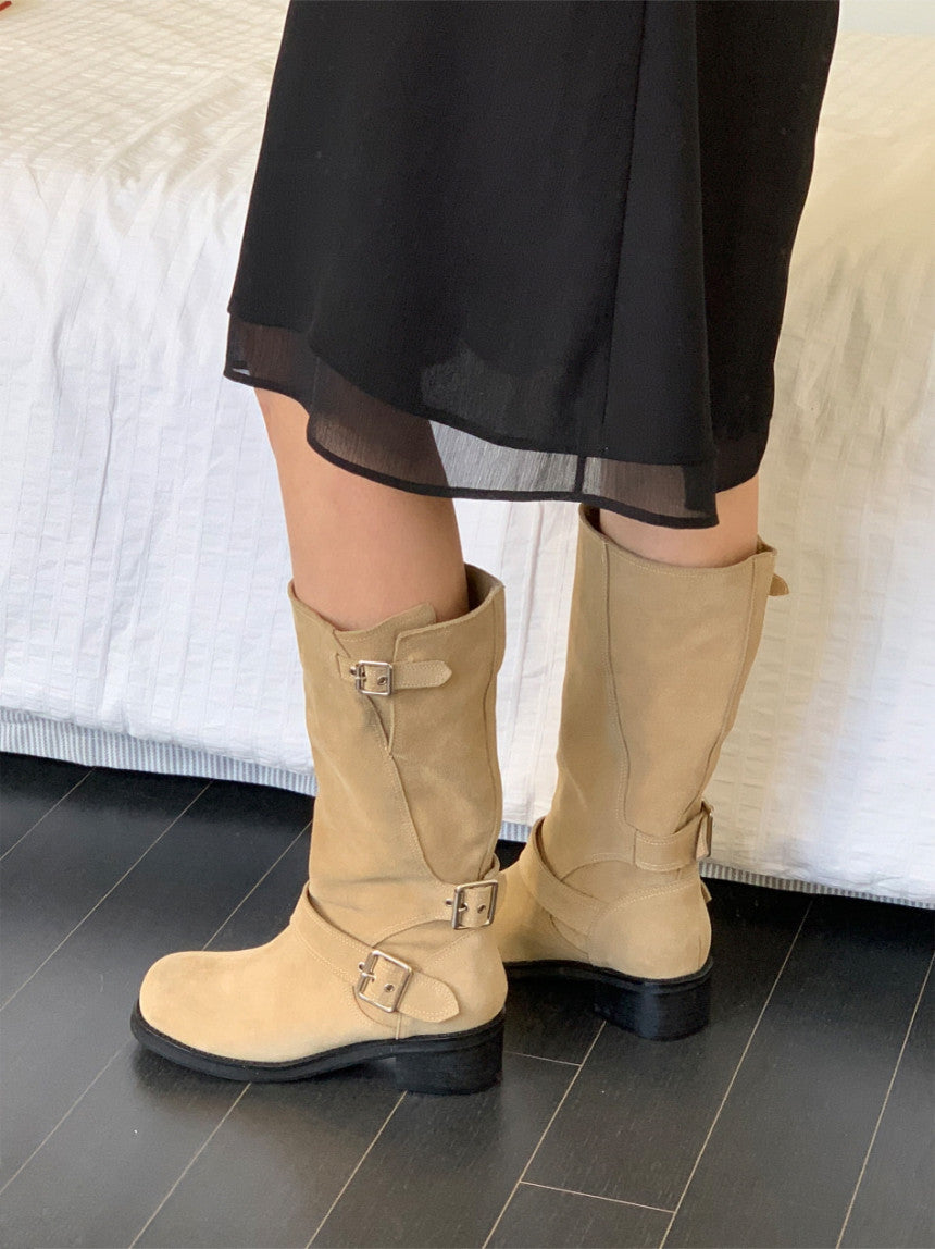 suede belt middle boots (本革) / 3color