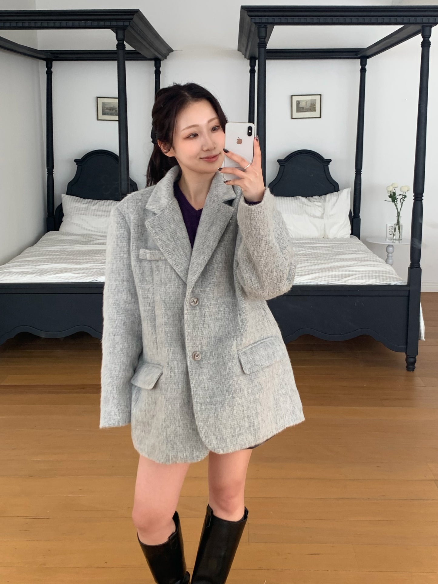 【予約】shaggy overfit jacket coat / light gray