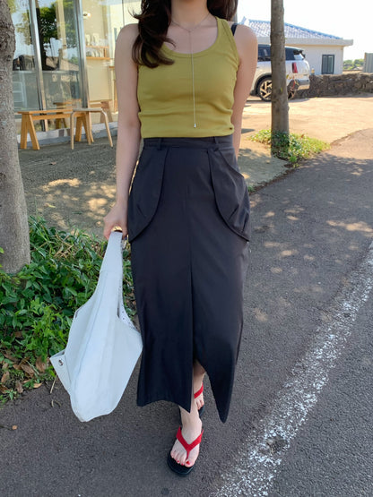 sleeve less round neck top / 6color