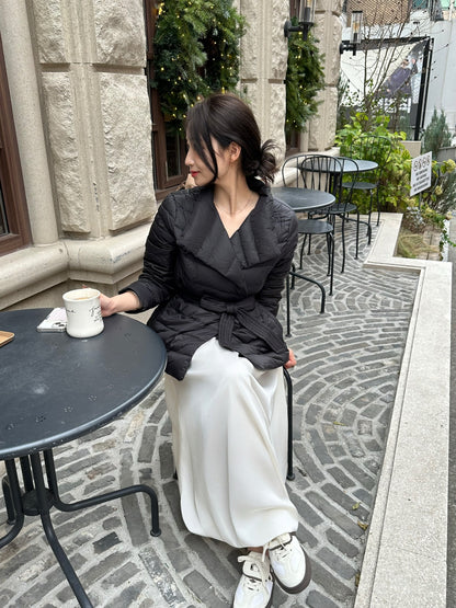 【即納】2way waist ribbon short down / black