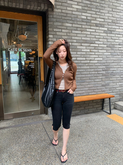 half denim slim pants
