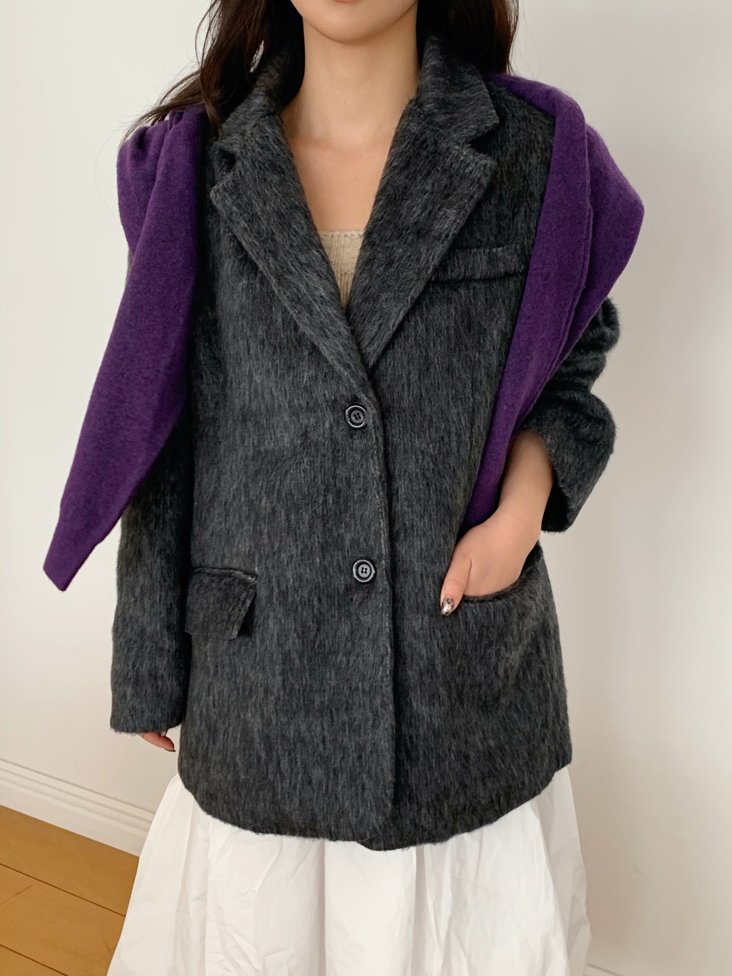 【予約】shaggy overfit jacket coat / ash black