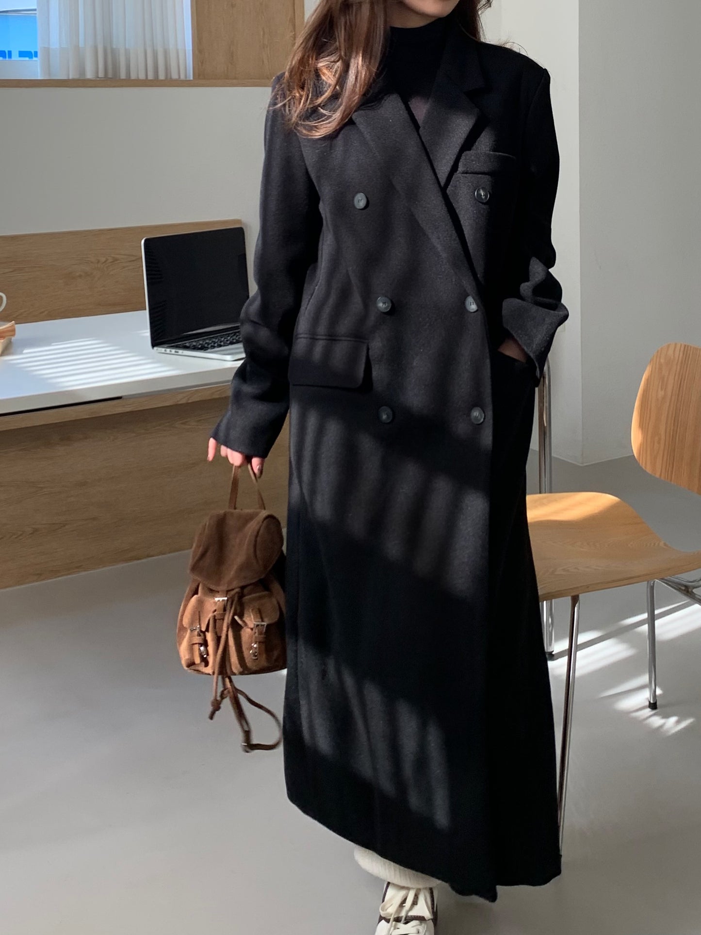 【即納】double bottun over chester coat / black