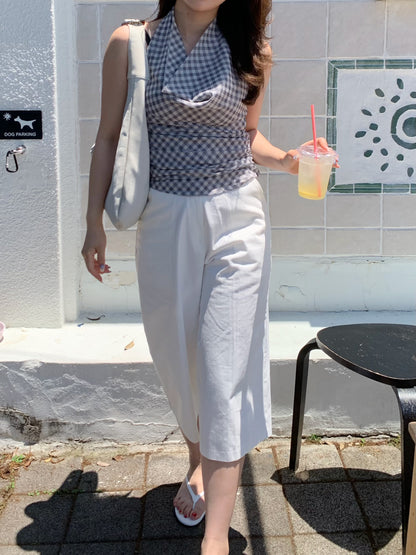 check holter neck blouse / 2color