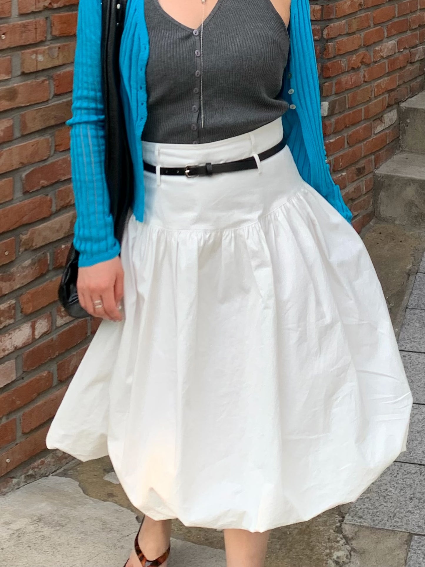 double belt balloon skirt / 2color