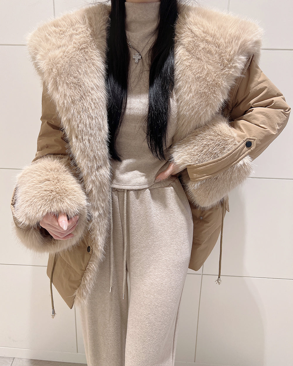 【即納】◆送料無料◆ double button middle fur down