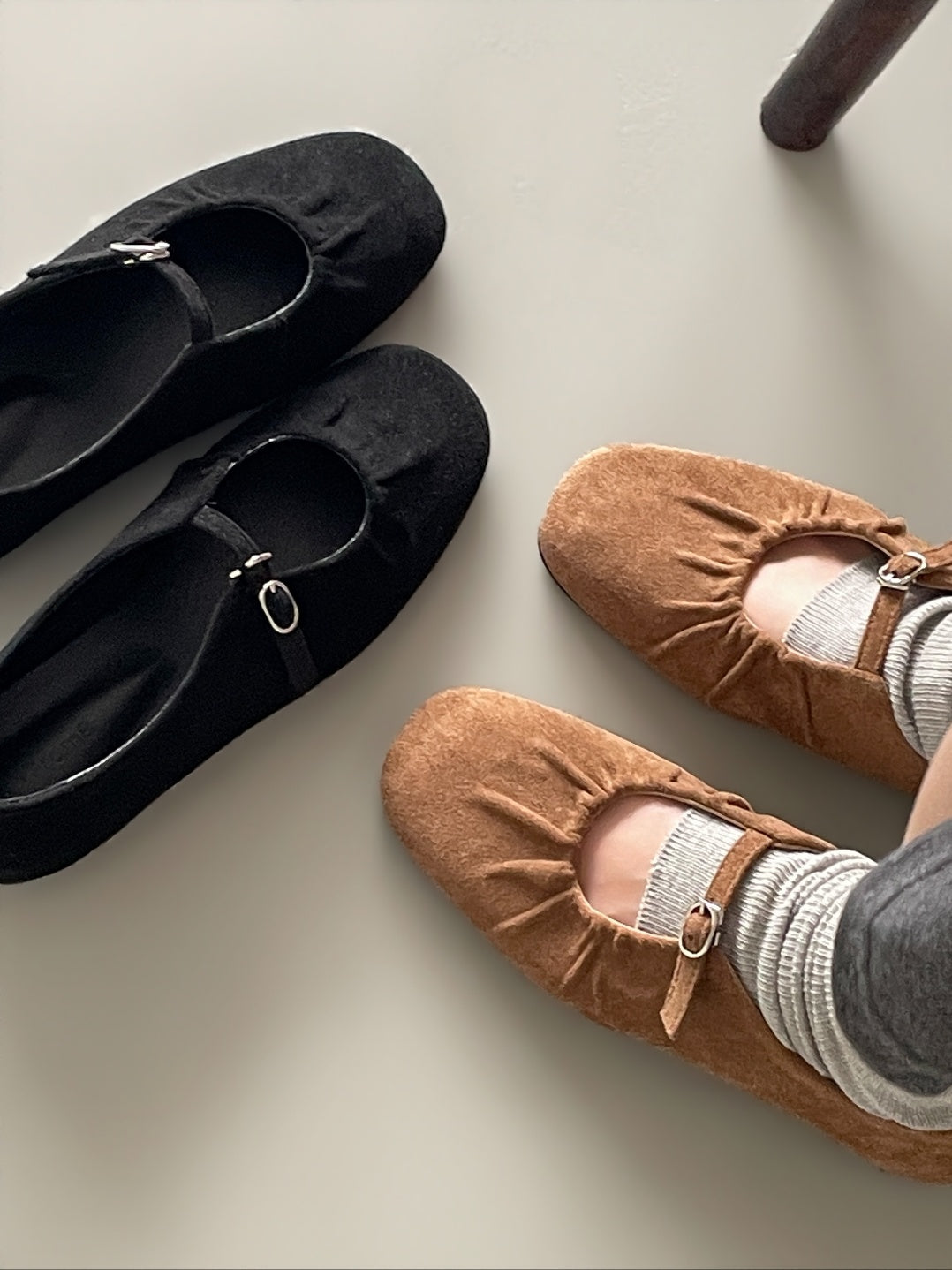 strap gather flat shoes / 2color