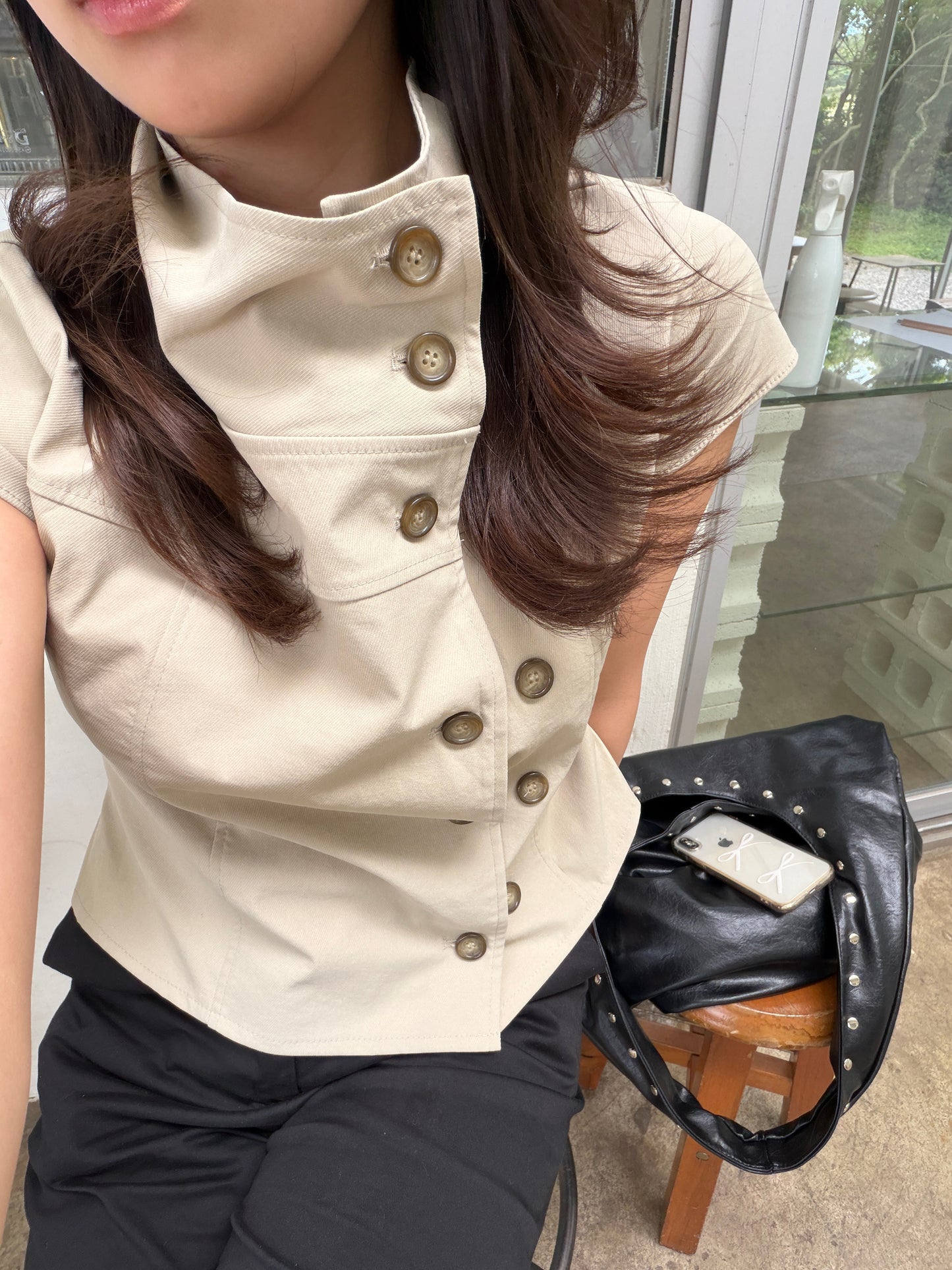 double button trench blouse / 2color