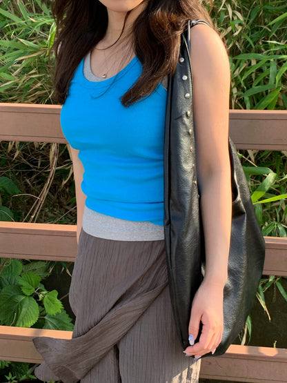 sleeve less round neck top / 6color