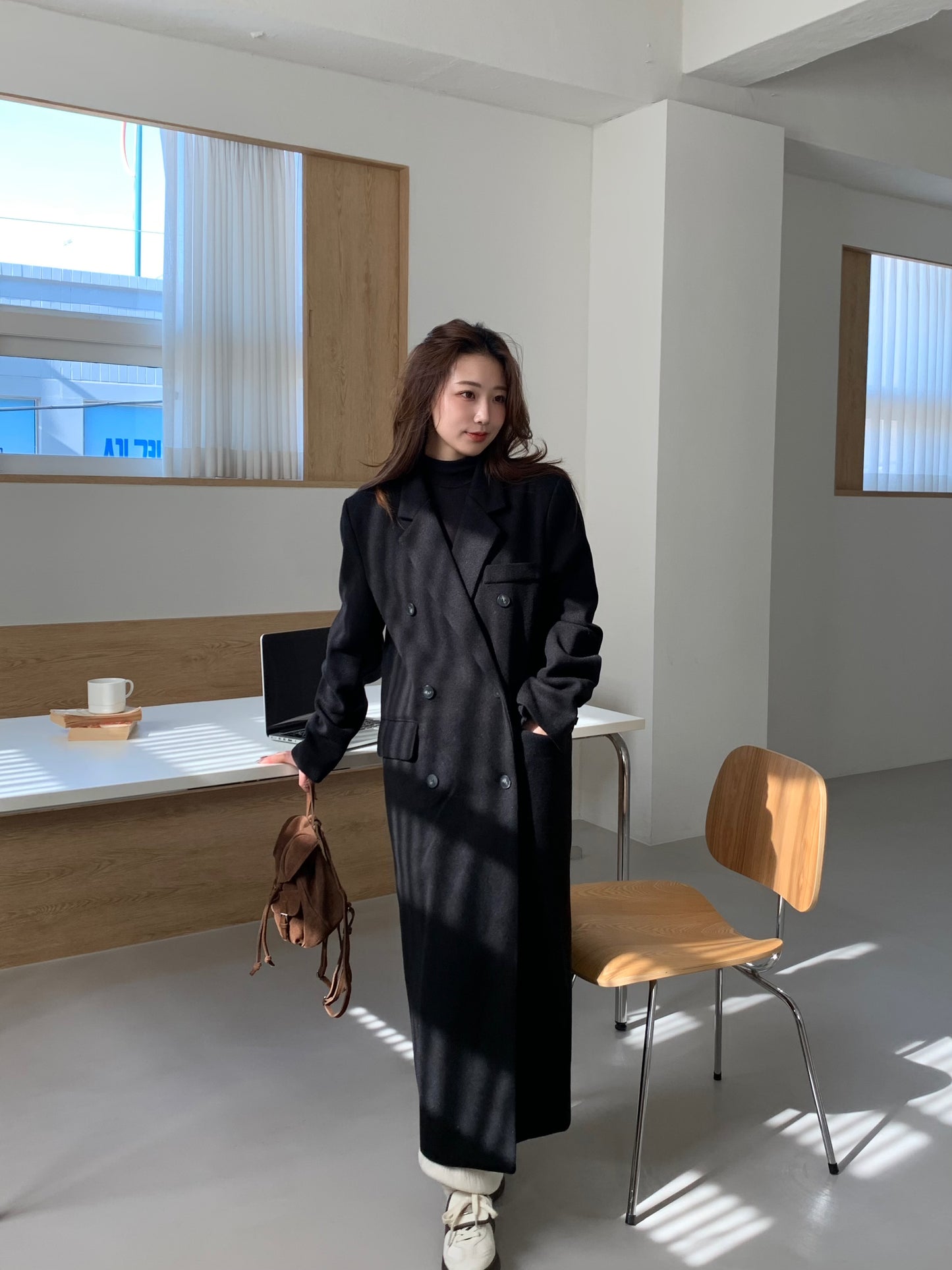 【即納】double bottun over chester coat / black