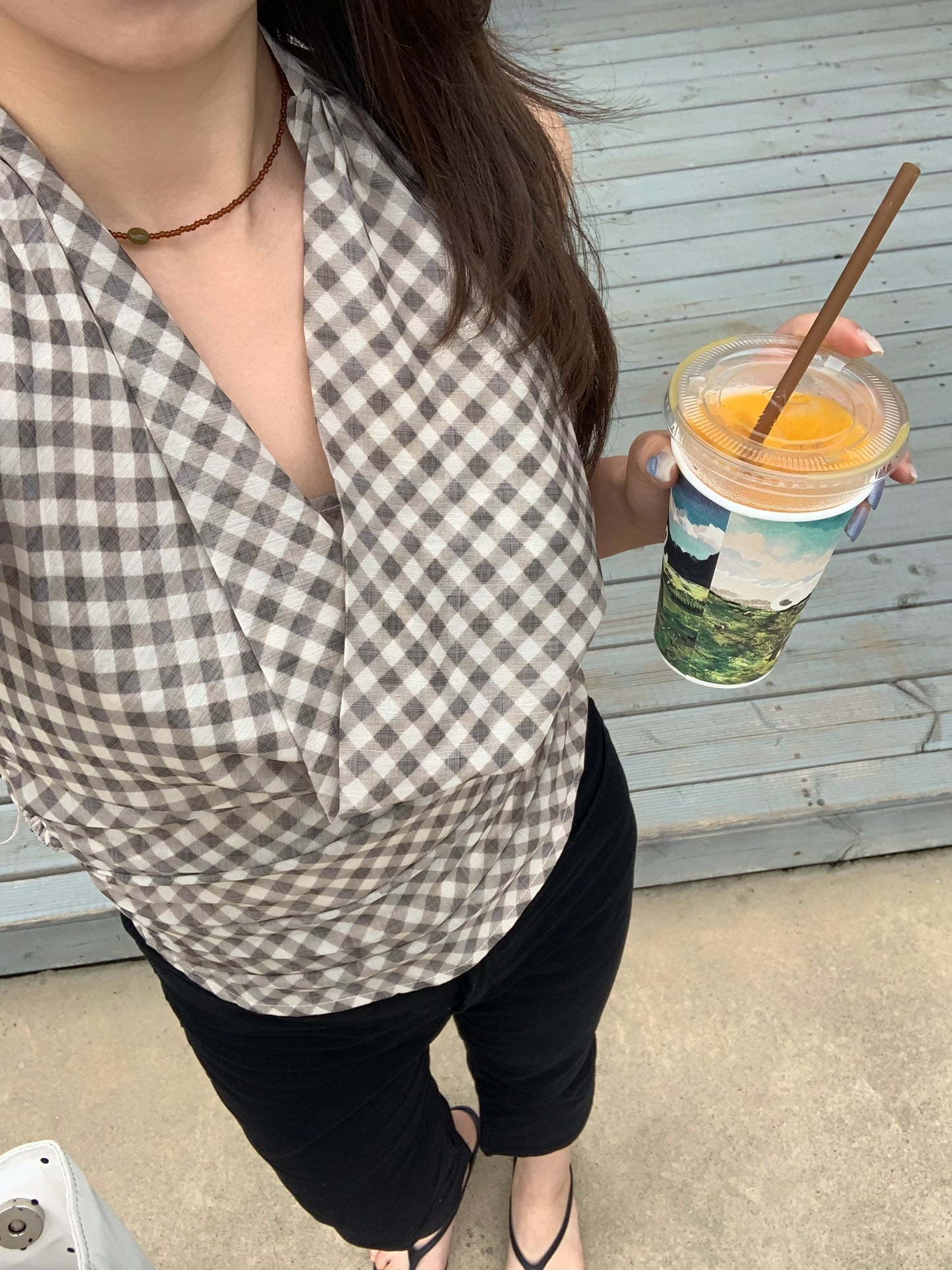 check holter neck blouse / 2color