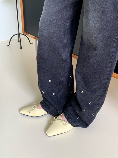 【送料無料】pointed ribbon flat shoes / 3color