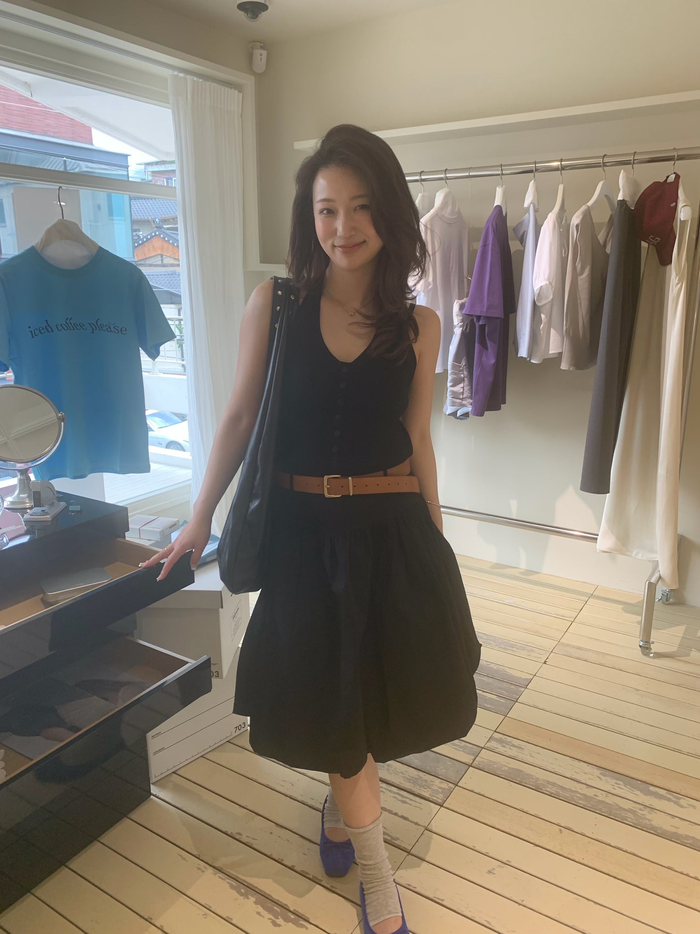 double belt balloon skirt / 2color