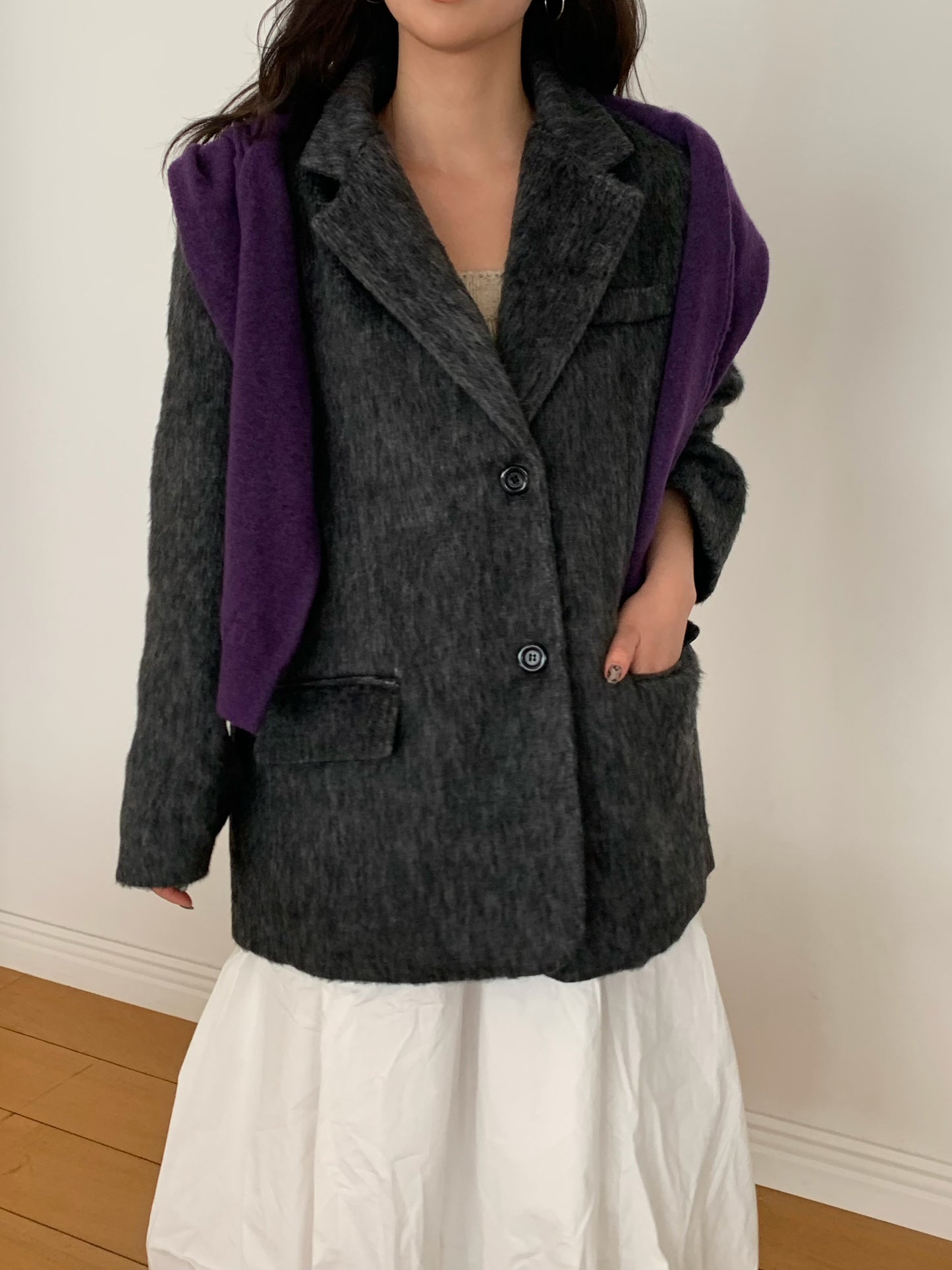 【予約】shaggy overfit jacket coat / ash black