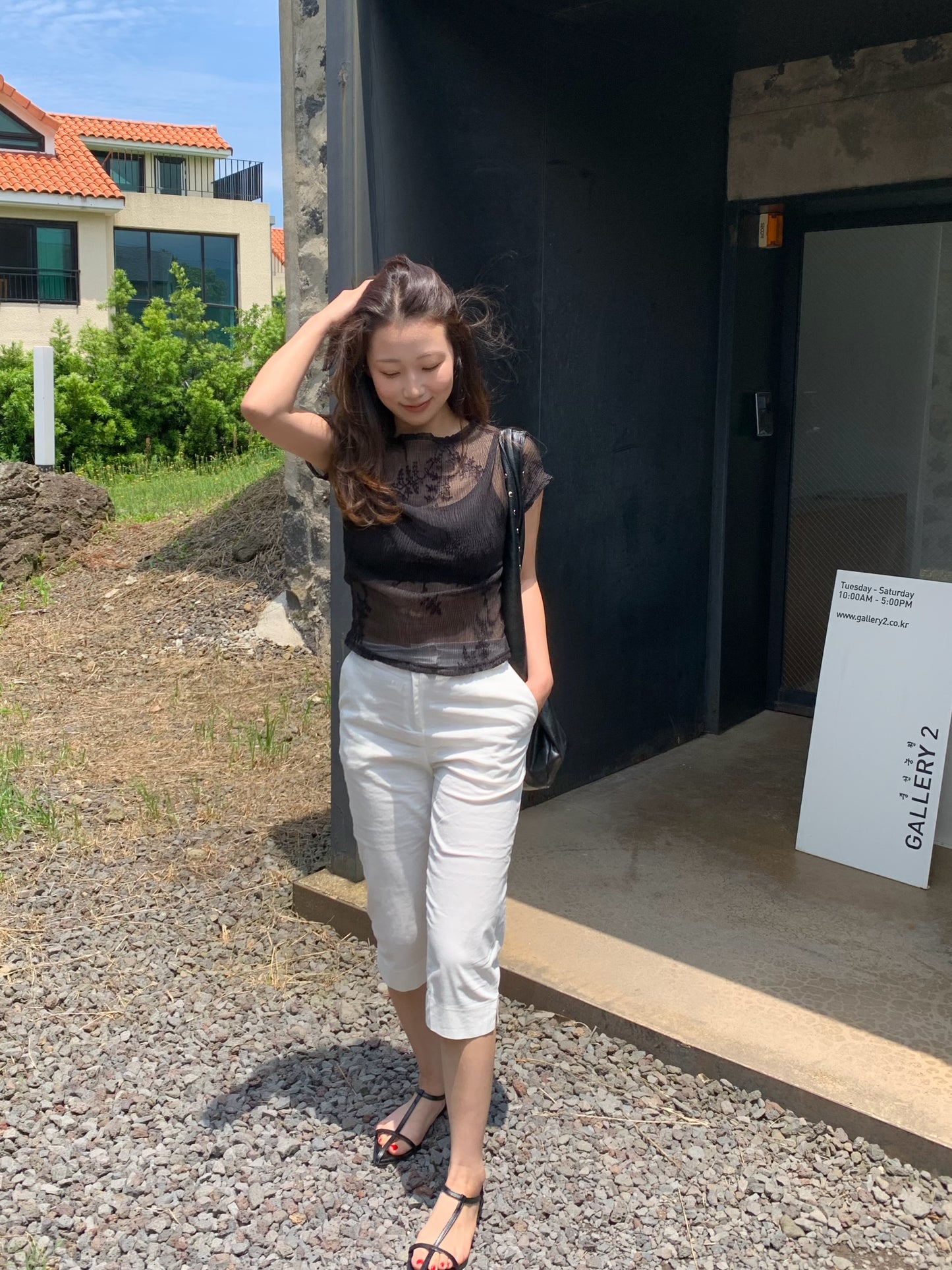 see-through flower blouse / 2color