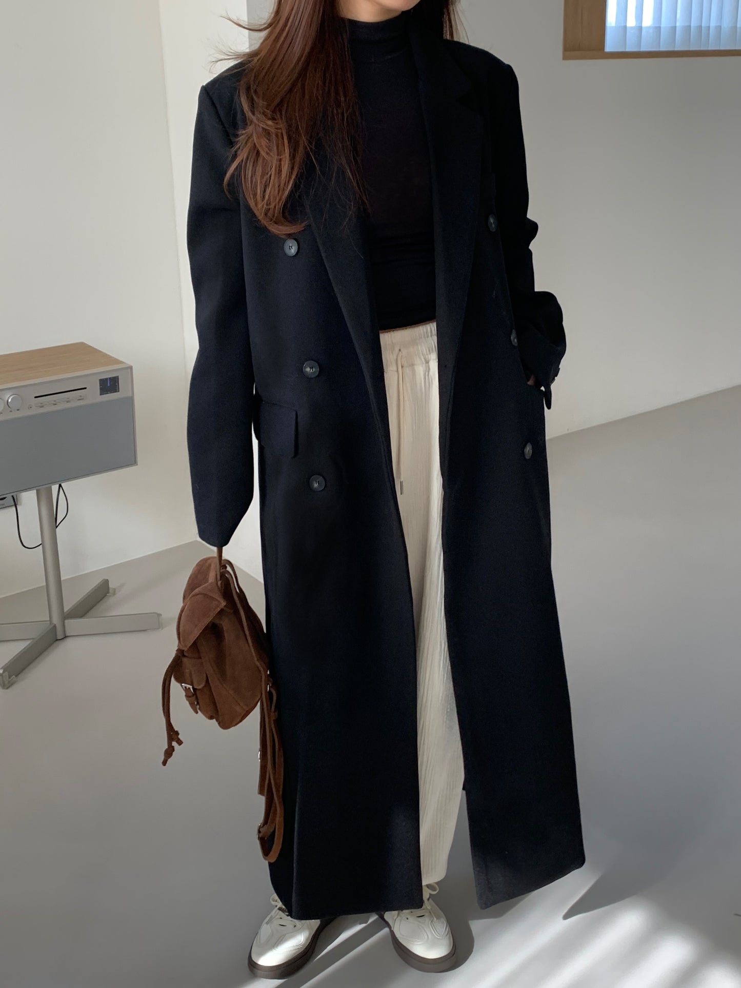 【即納】double bottun over chester coat / black