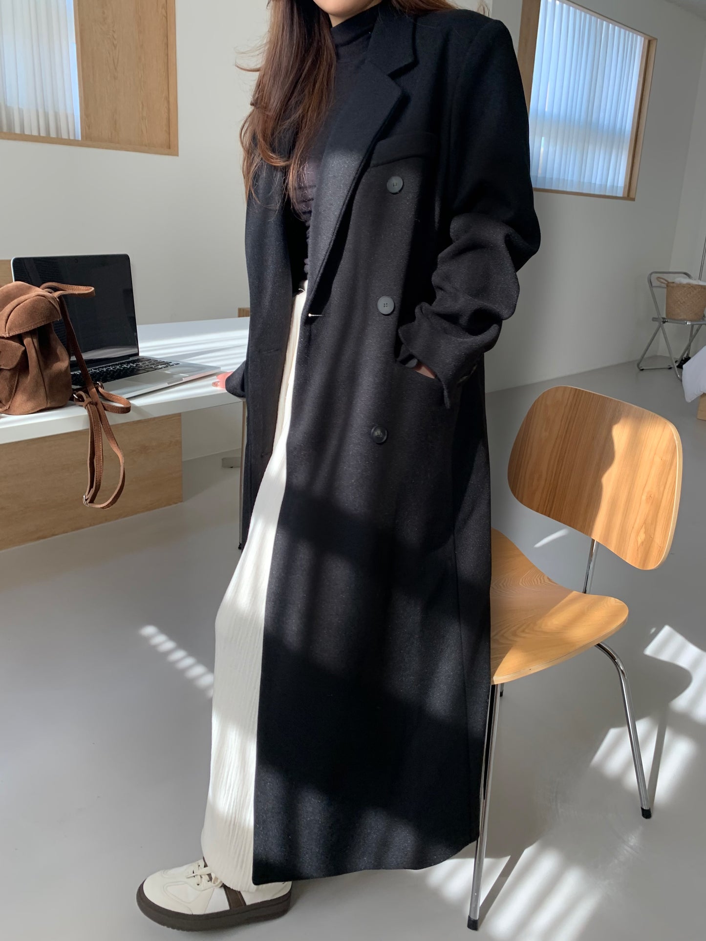 【即納】double bottun over chester coat / black