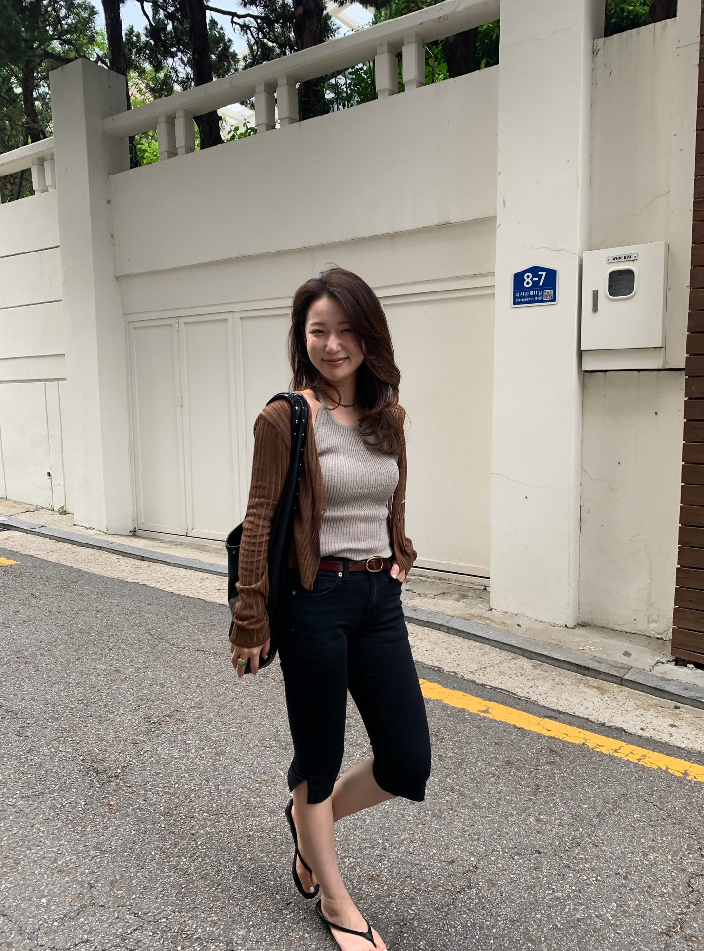 half denim slim pants