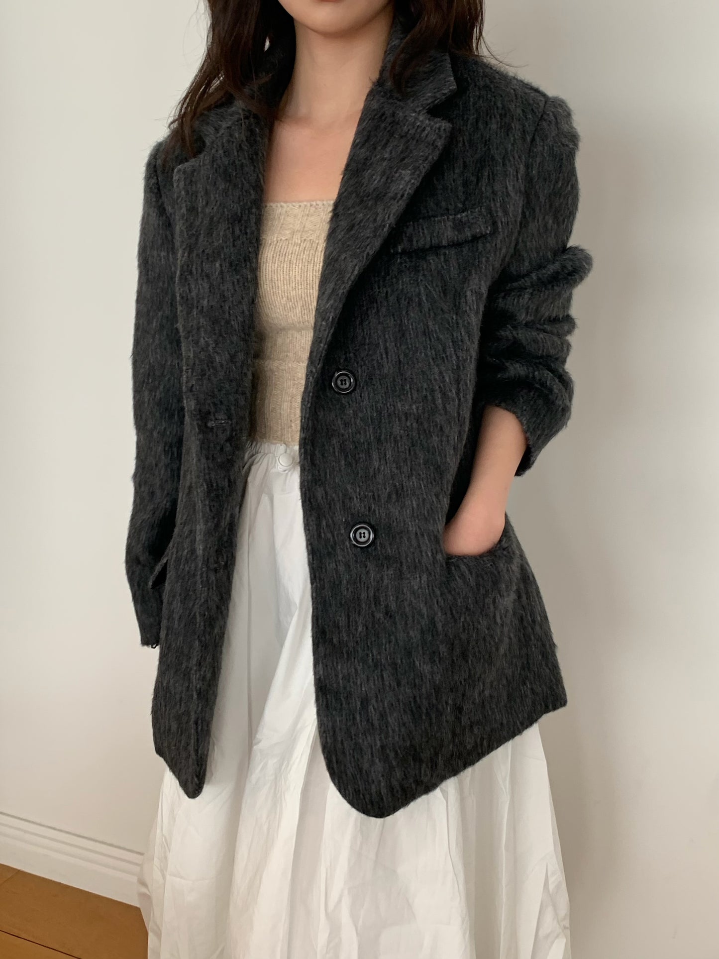 【予約】shaggy overfit jacket coat / ash black