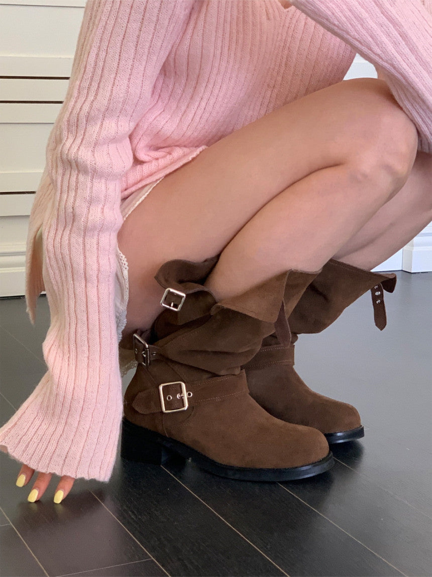suede belt middle boots (本革) / 3color