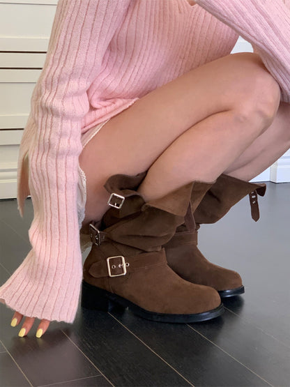 suede belt middle boots (本革) / 3color
