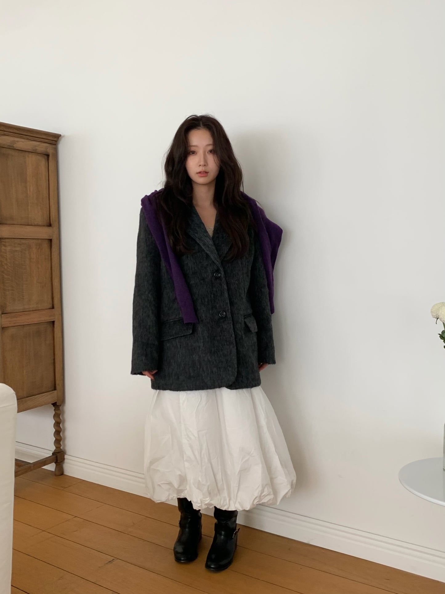 【予約】shaggy overfit jacket coat / ash black