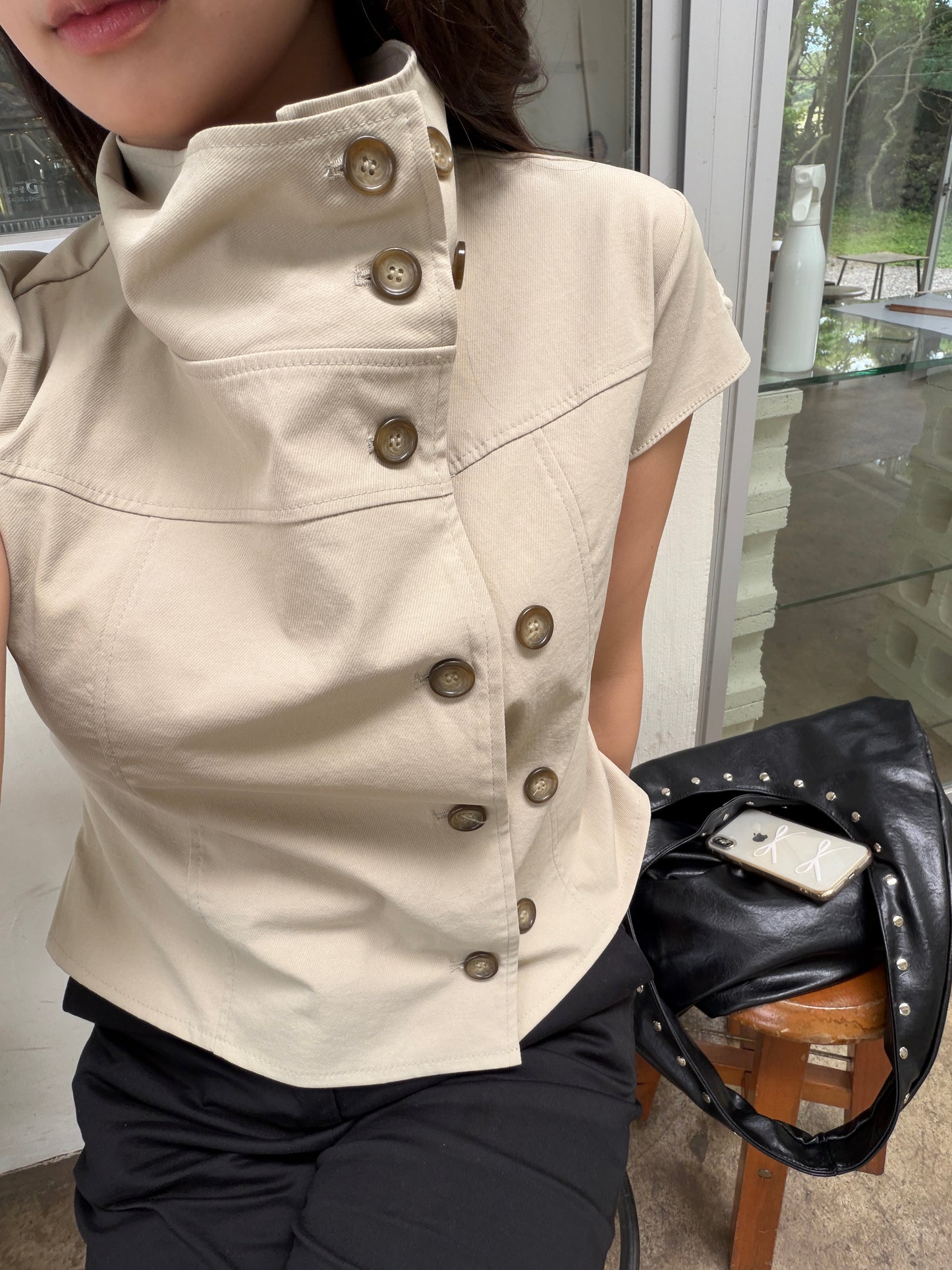 double button trench blouse / 2color
