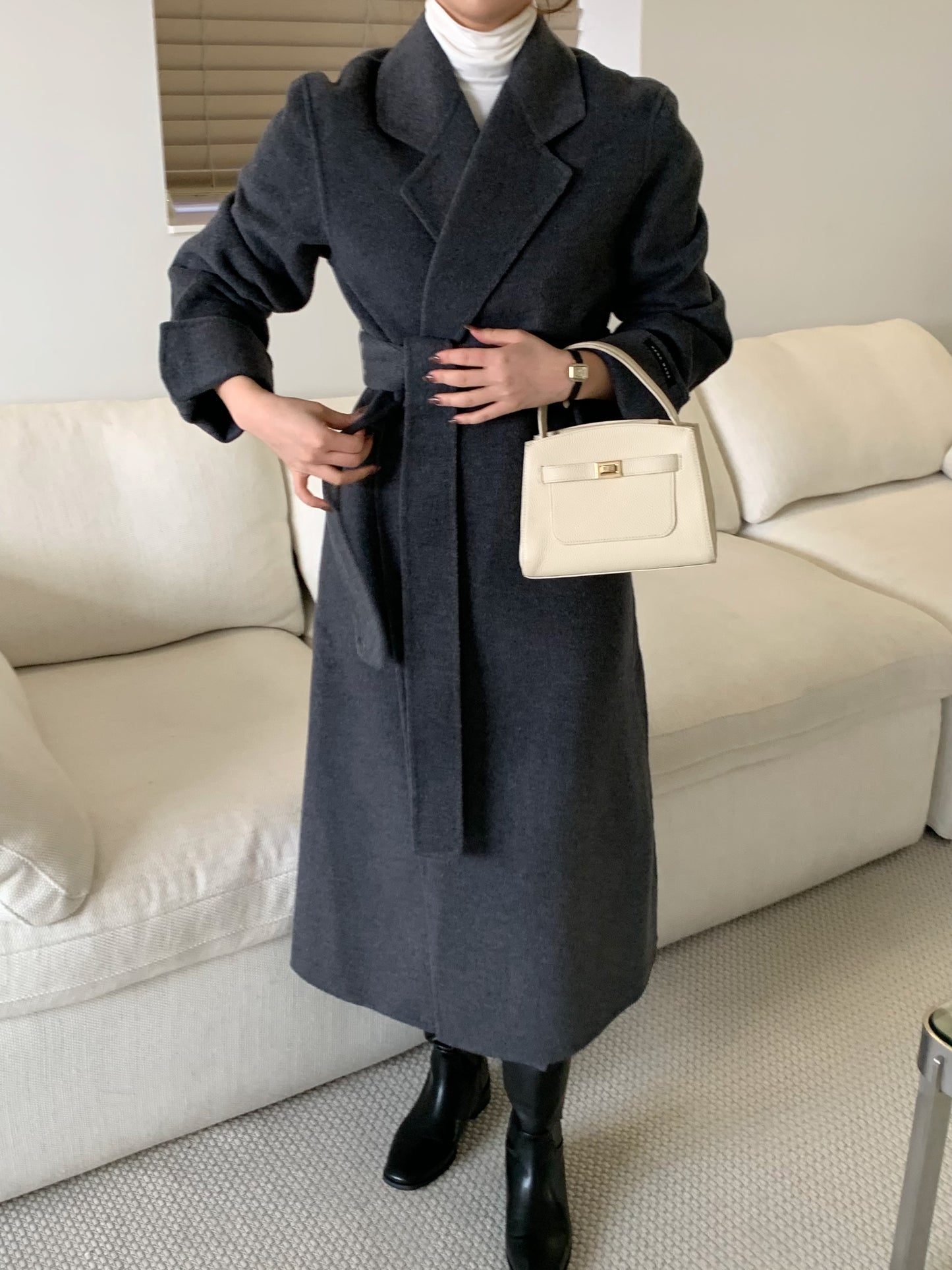 【即納】◆送料無料◆[wool 90％] HAND MADE - luxury long coat / charcoal gray