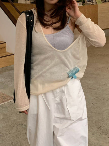 deep Vneck see through knit / 2color