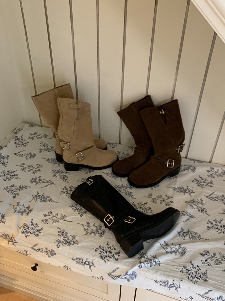 suede belt middle boots (本革) / 3color
