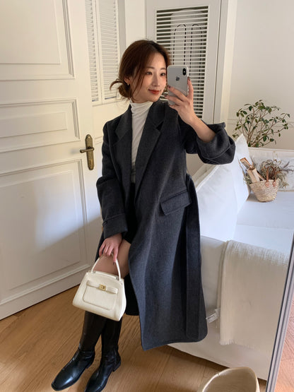 【即納】◆送料無料◆[wool 90％] HAND MADE - luxury long coat / charcoal gray
