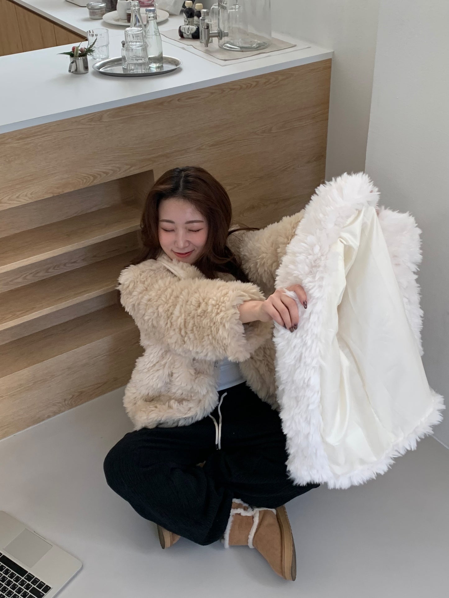 【予約】cotton candy fur jacket / camel