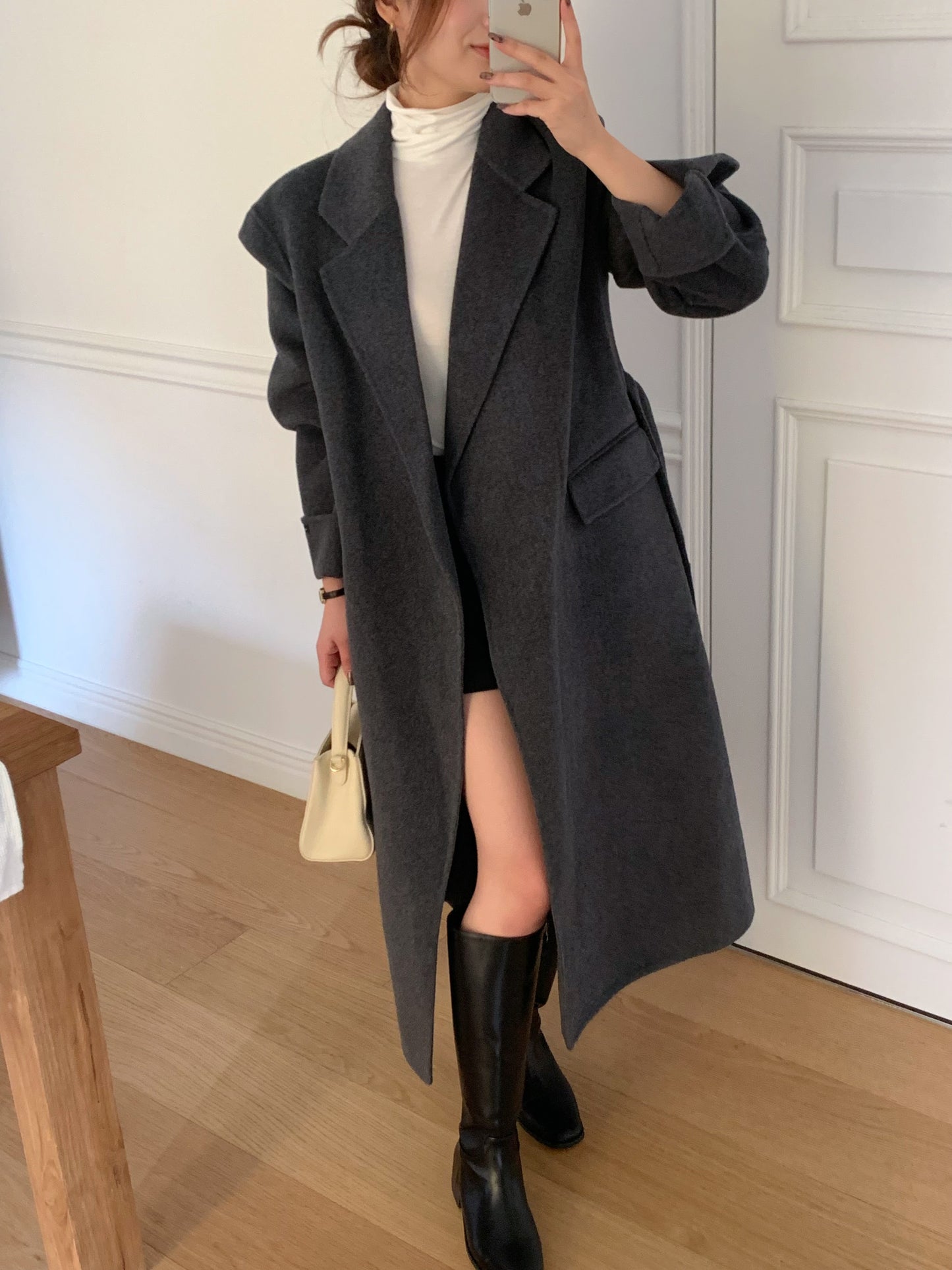 【即納】◆送料無料◆[wool 90％] HAND MADE - luxury long coat / charcoal gray