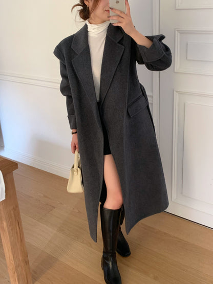 【即納】◆送料無料◆[wool 90％] HAND MADE - luxury long coat / charcoal gray