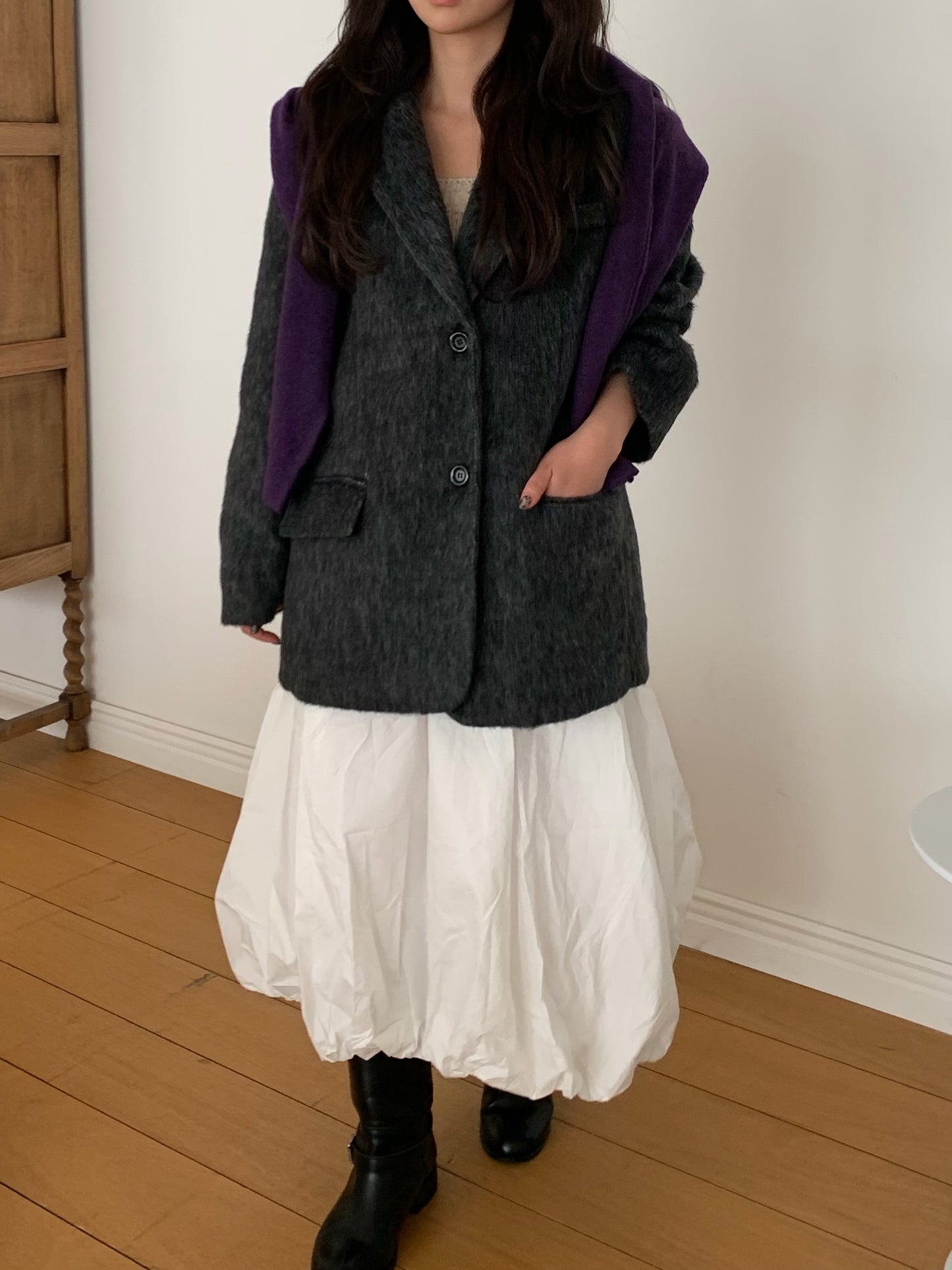 【予約】shaggy overfit jacket coat / ash black