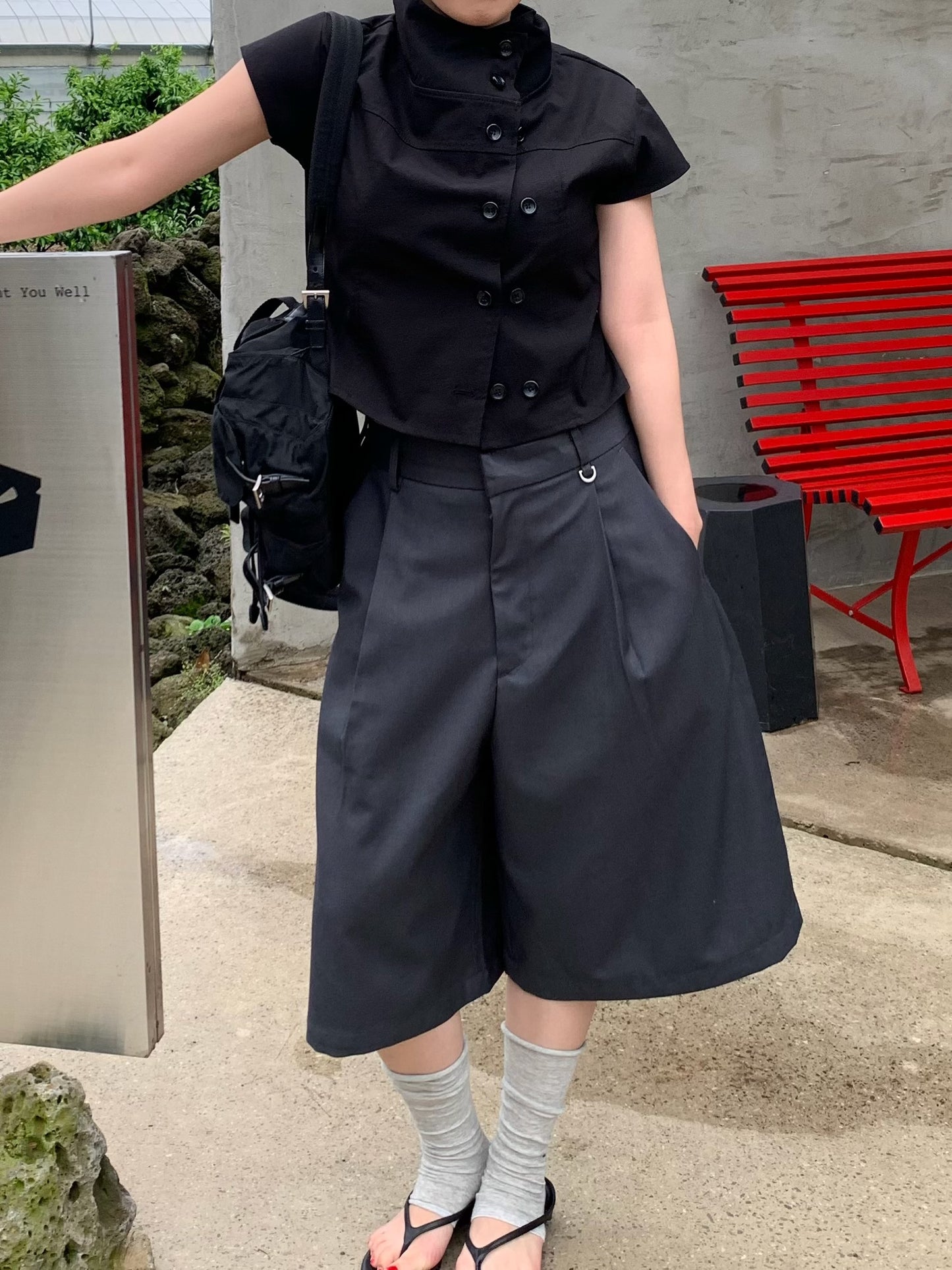 slacks half wide pants