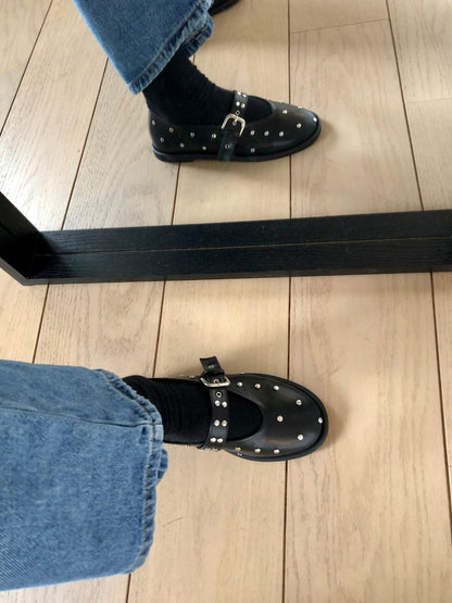 round belt studded loafer