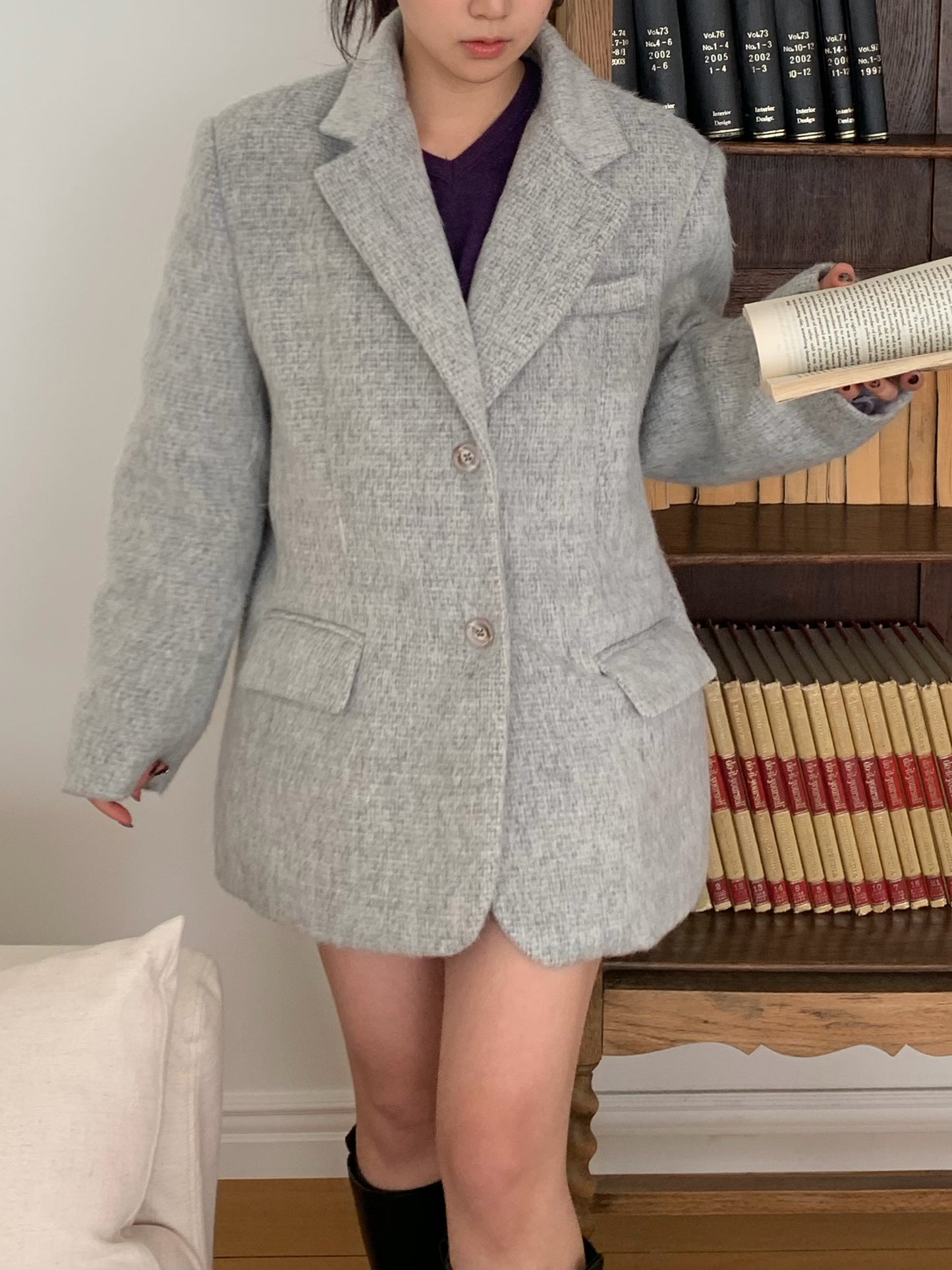 【予約】shaggy overfit jacket coat / light gray