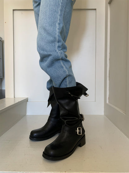 suede belt middle boots (本革) / 3color