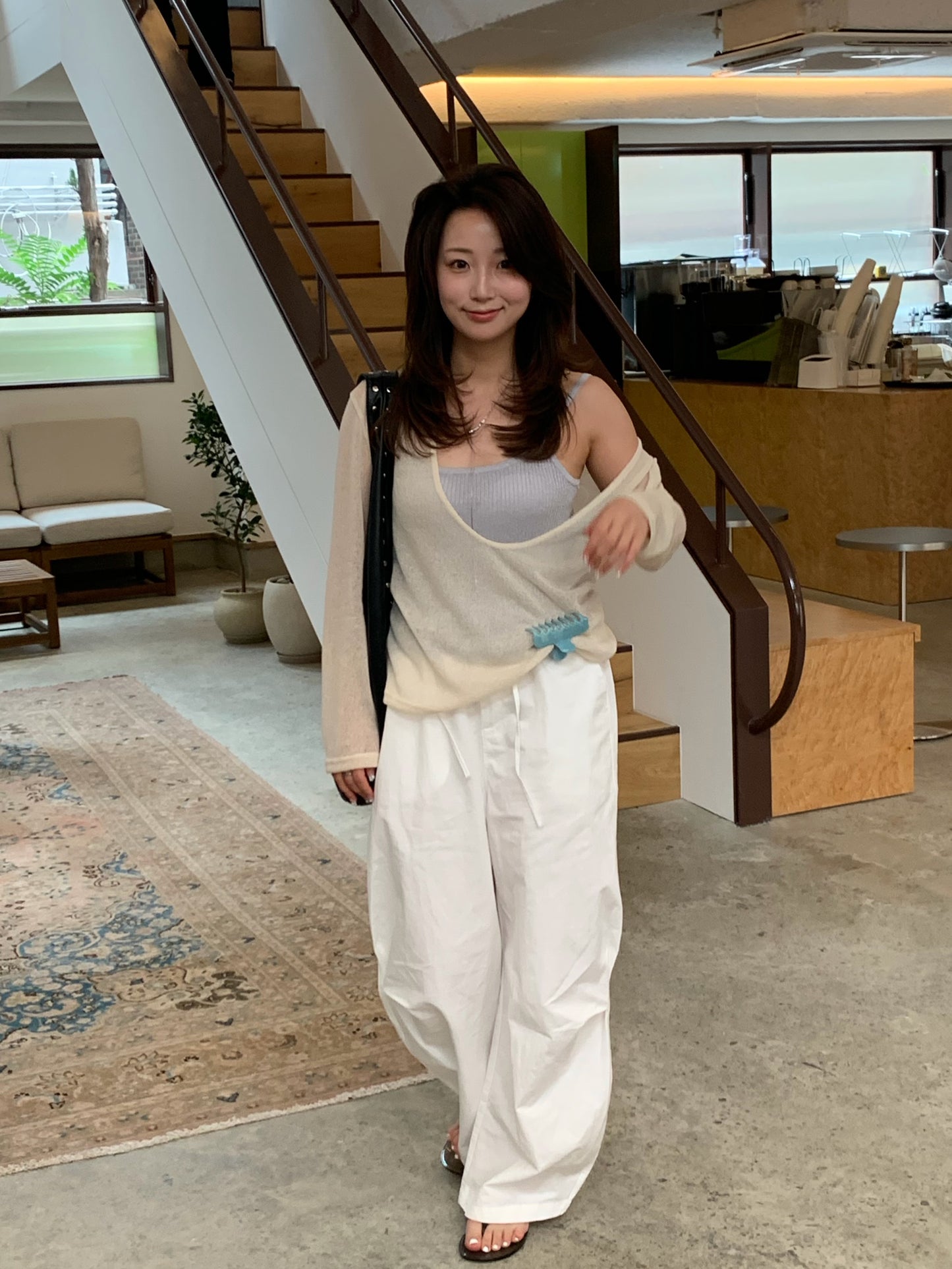 deep Vneck see through knit / 2color