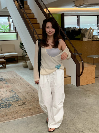 deep Vneck see through knit / 2color