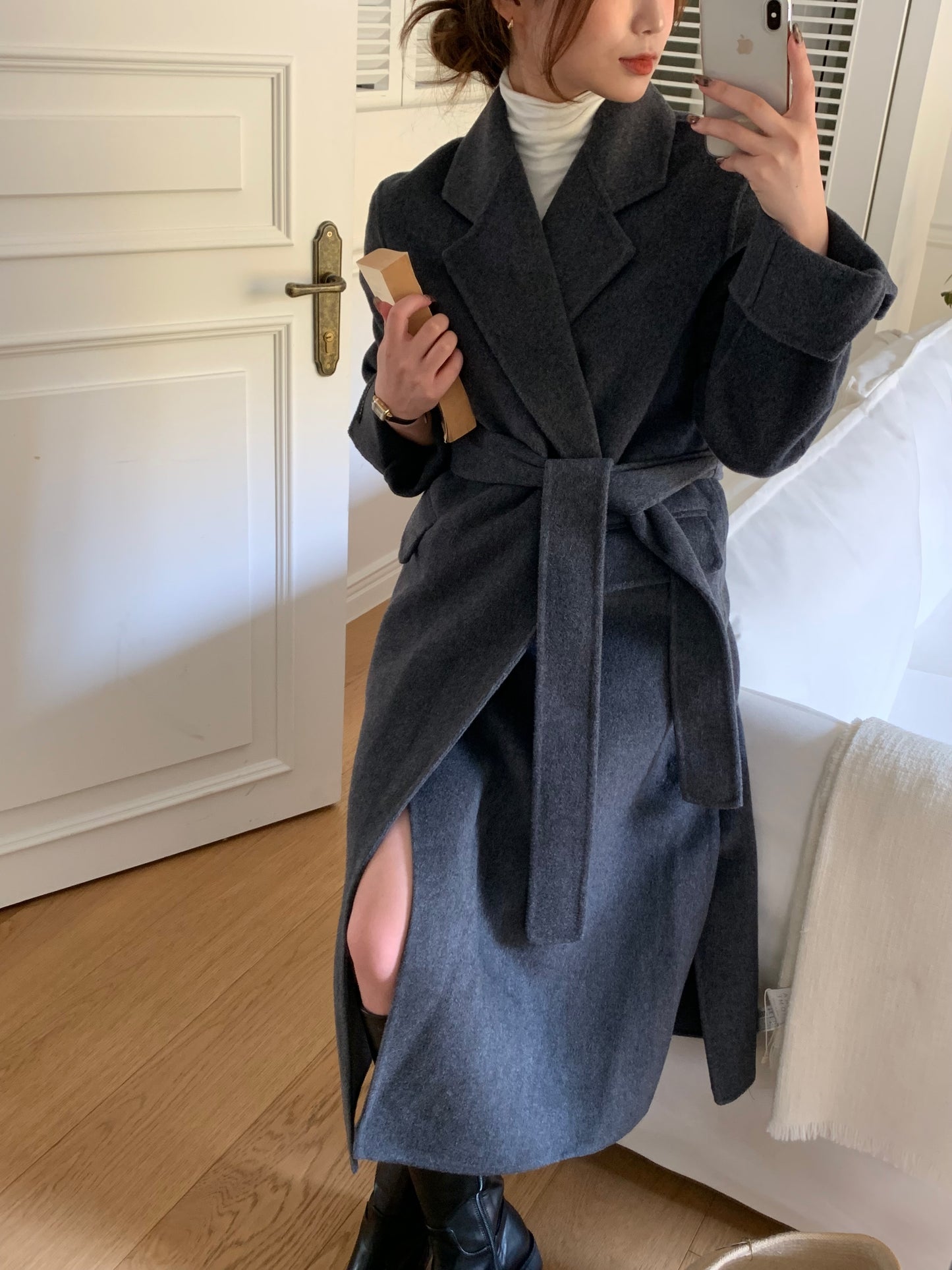 【即納】◆送料無料◆[wool 90％] HAND MADE - luxury long coat / charcoal gray