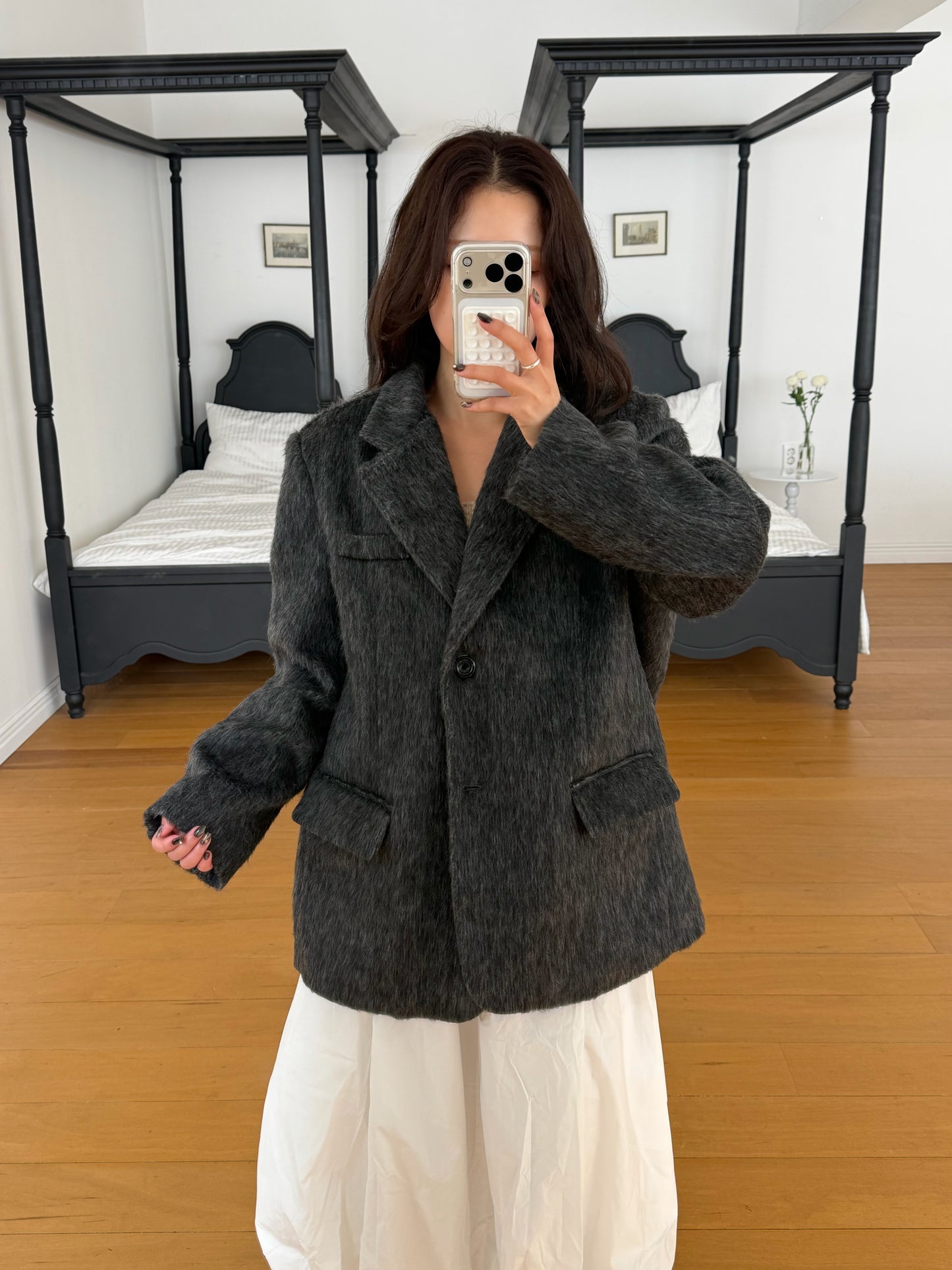 【予約】shaggy overfit jacket coat / ash black