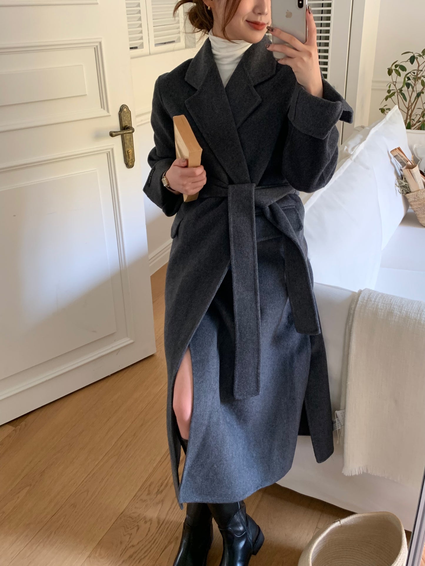 【即納】◆送料無料◆[wool 90％] HAND MADE - luxury long coat / charcoal gray